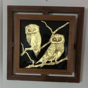Large Vintage Gold Foil Owl Wall Art W/ Custom Wood Frame